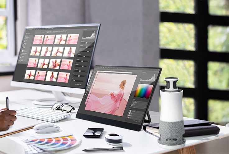 Ricoh portable monitor and 360 hub on a desk