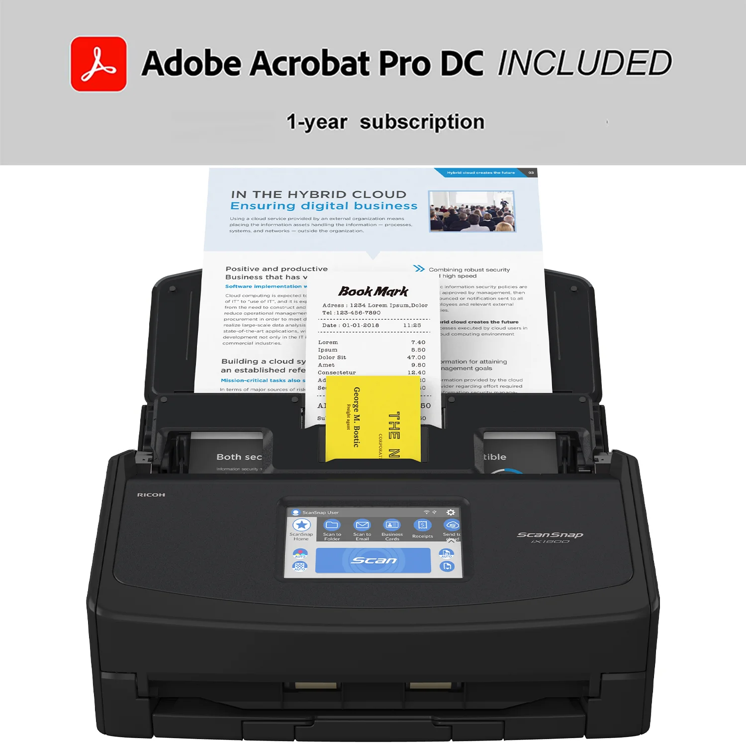 ScanSnap iX1600 Black with Adobe Acrobat Pro DC 1 Year Licence