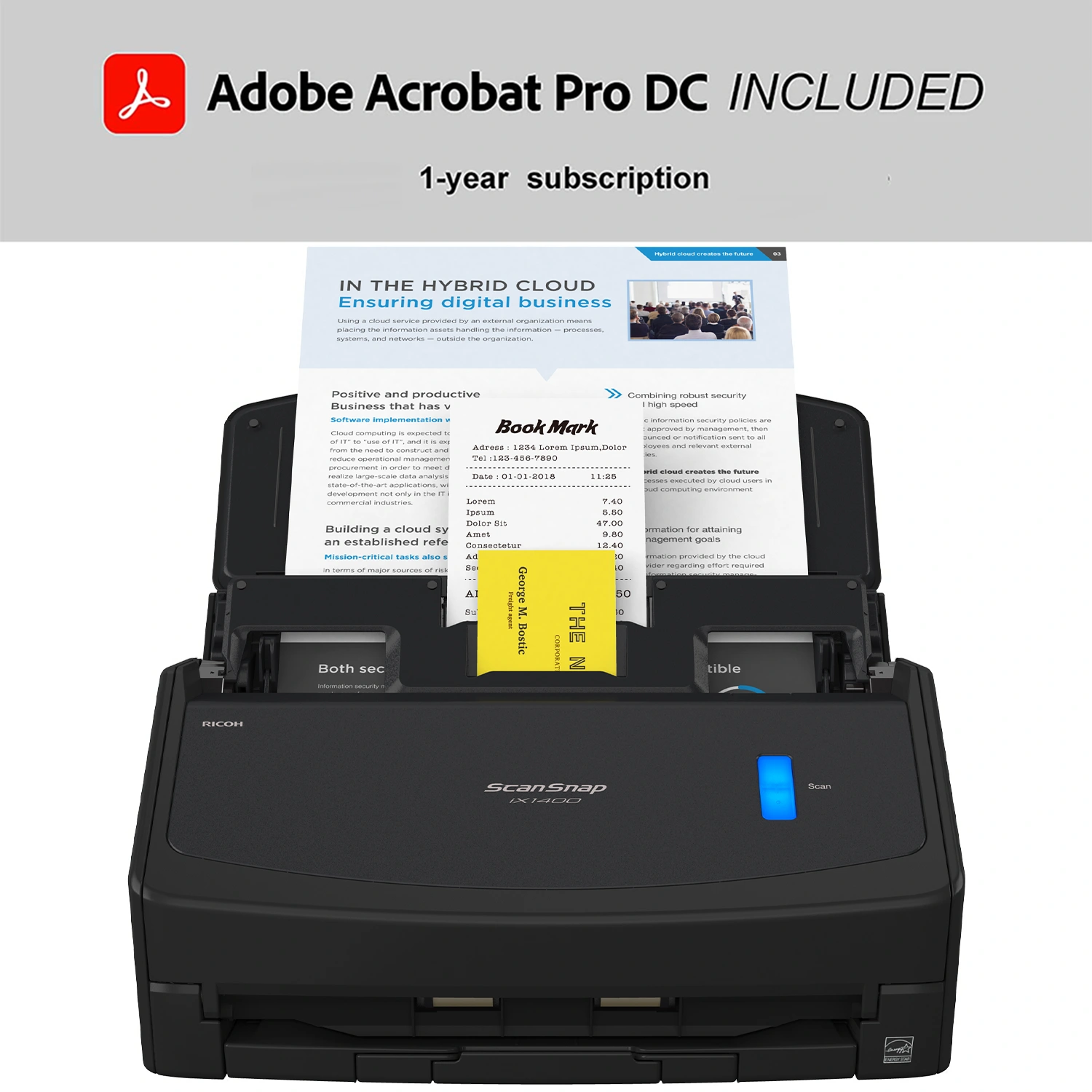 ScanSnap iX1400 Black with Adobe Acrobat Pro DC 1 Year Licence