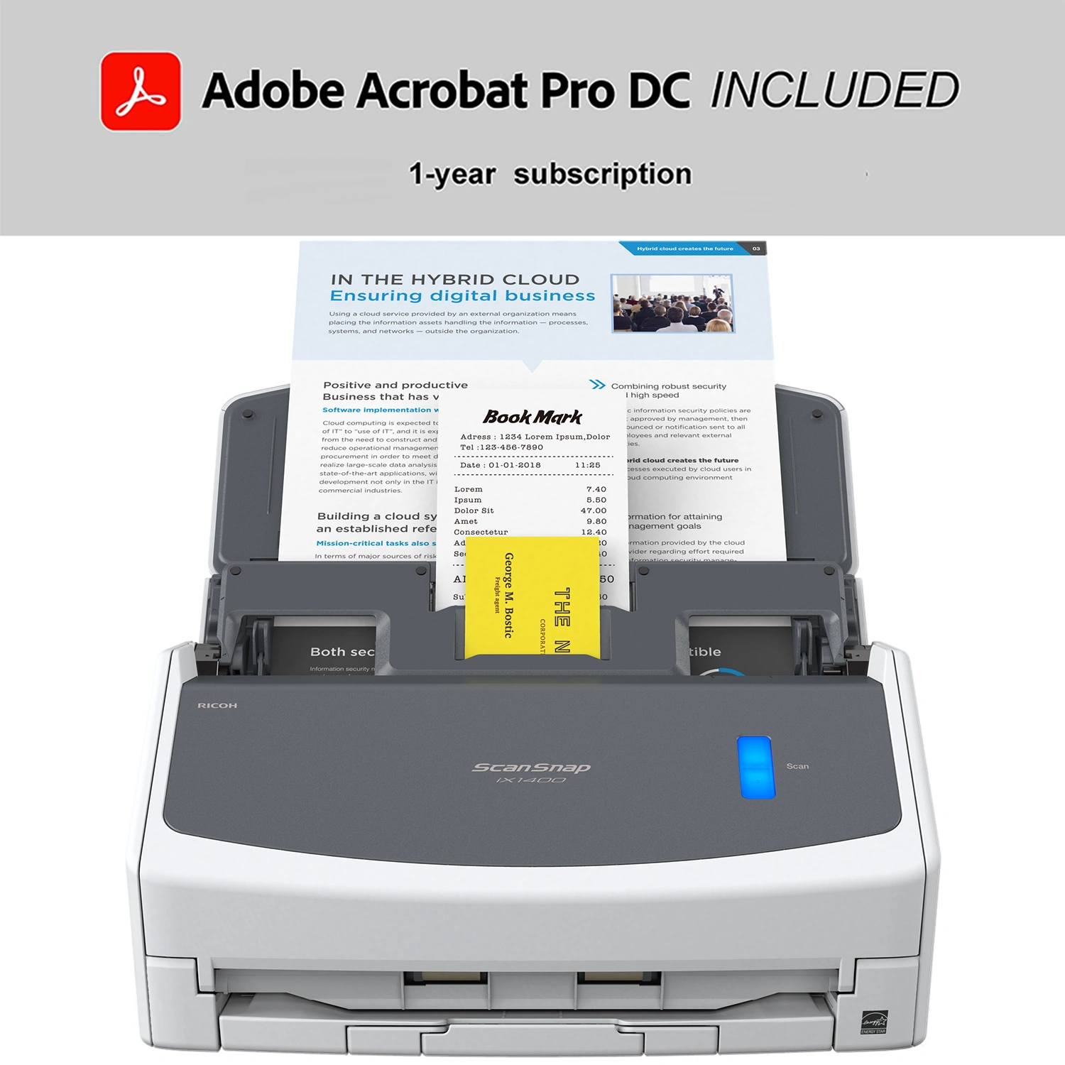 ScanSnap iX1400 with Adobe Acrobat Pro DC 1 Year Licence