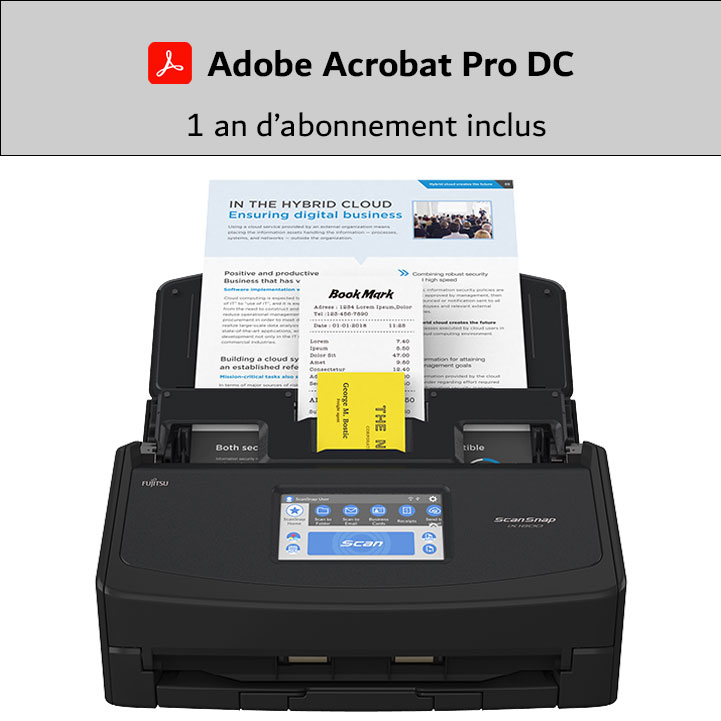 ScanSnap iX1600 Noir avec licence Adobe Acrobat Pro DC 1 an