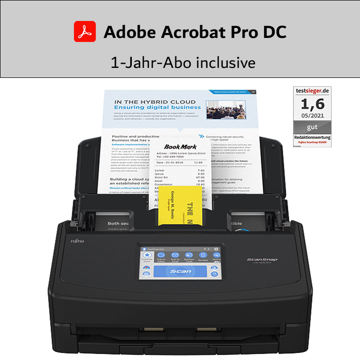 ScanSnap iX1600 Schwarz mit Adobe Acrobat Pro DC 1-Jahreslizenz
