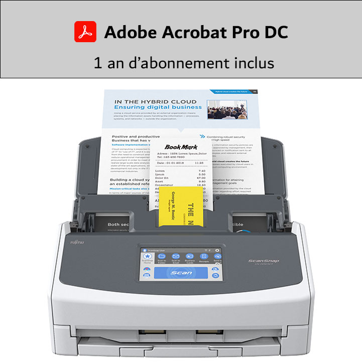 ScanSnap iX1600 blanc avec licence Adobe Acrobat Pro DC 1 an
