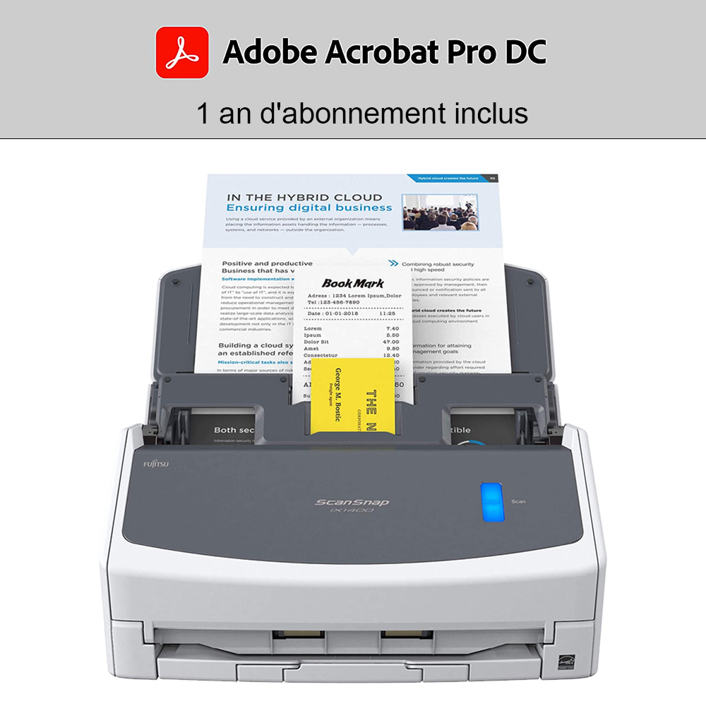 ScanSnap iX1600 blanc avec licence Adobe Acrobat Pro DC 1 an