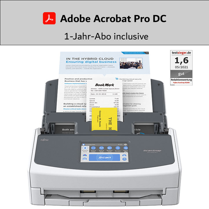 ScanSnap iX1600 Weiß mit Adobe Acrobat Pro DC 1-Jahreslizenz